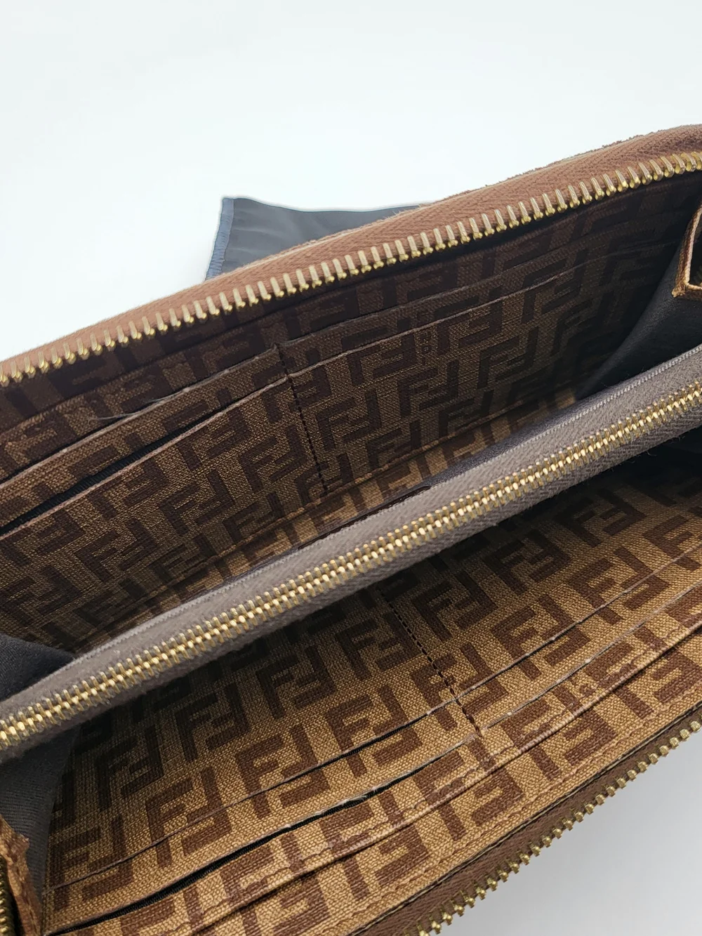 FENDI Zucchino Spalmati Forever Zip Around Wallet Nocciola, Authentic w/COA.